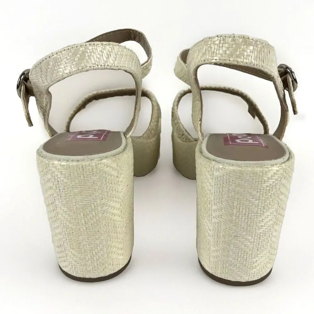 Natural Womens Chunky Platform Heels Sandals white open Toe Ankle Strap SZ 8.5